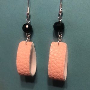 Looped leather earrings with beaded accents